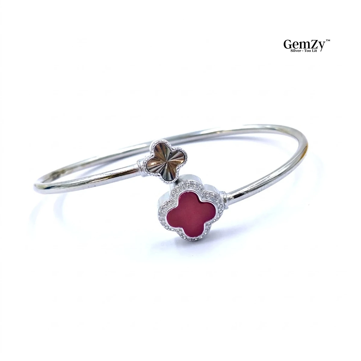 Premium Flexible VanCleef Clover Kada Bracelet in Silver
