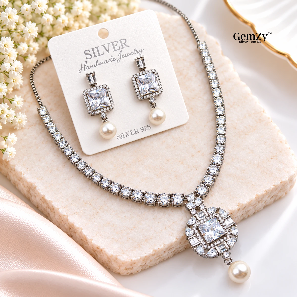 Premium Solitaire Necklace in Rhodium Finish