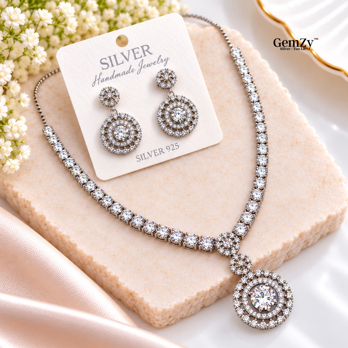 Premium Rhodium Solitaire Necklace in 925 Silver