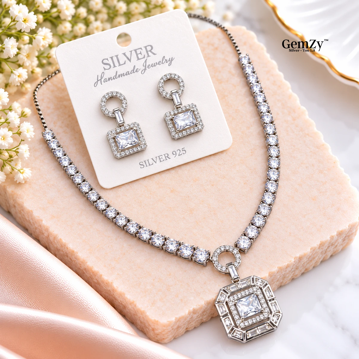 Premium Solitaire Necklace - Rhodium Finish