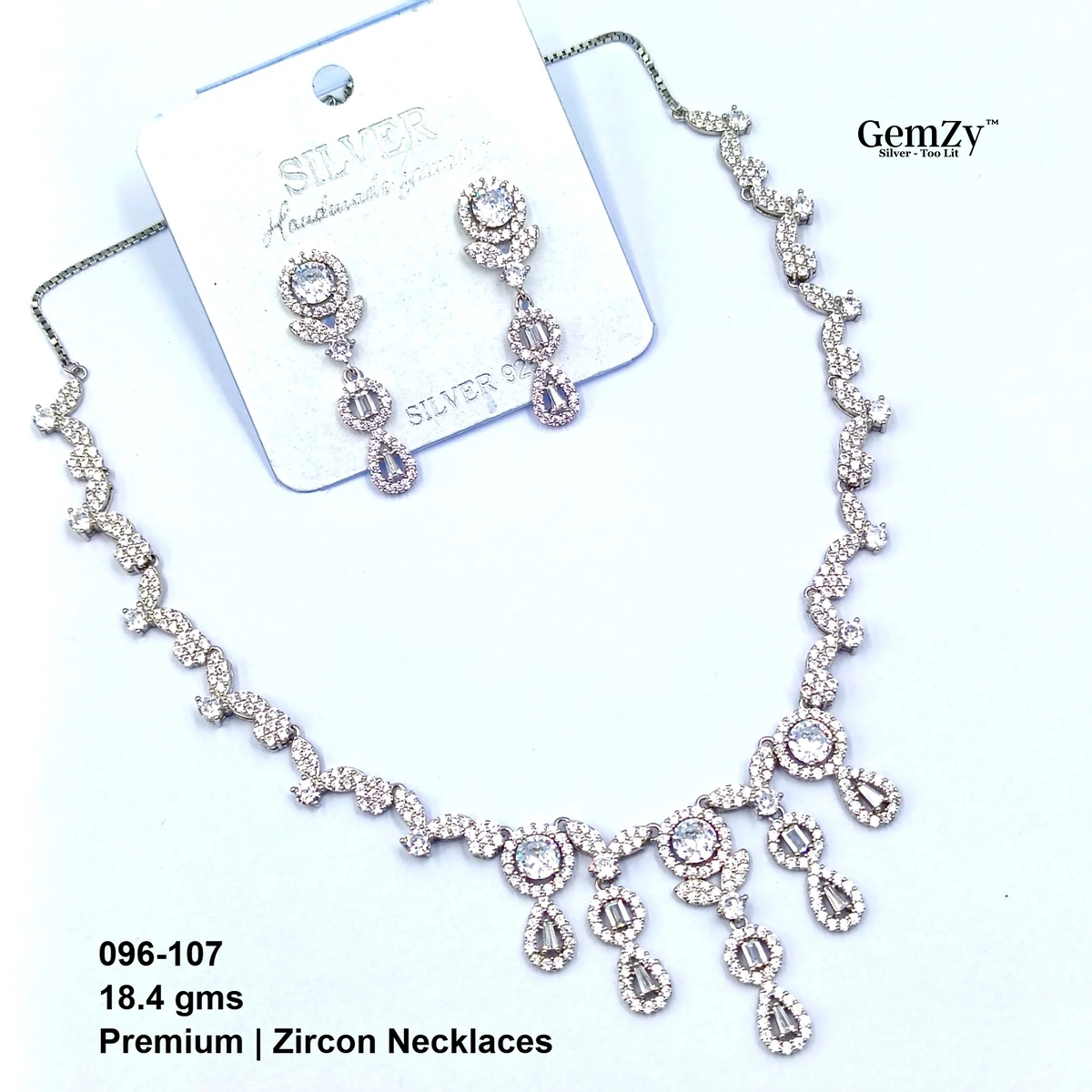 Premium Zircon Silver Necklace Set - GB-096-107