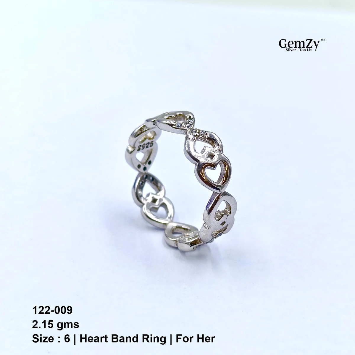 CZ Heart Full Band Ring - Size 6 for Her