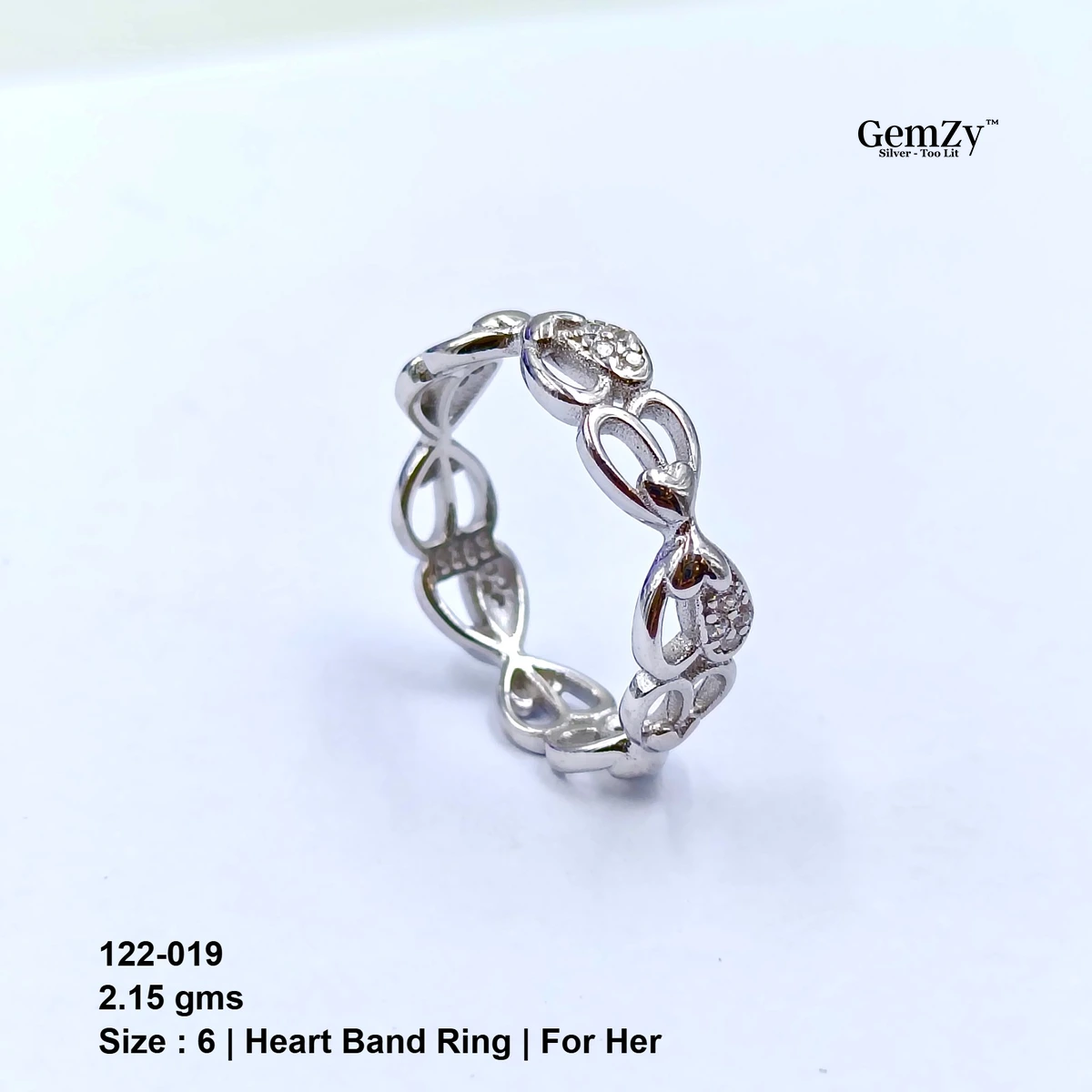 CZ Heart Full Band Ring - Size 6 for Her
