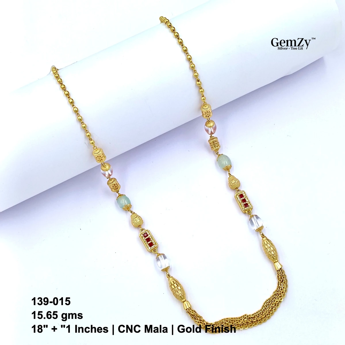 Gold Tone CNC Mala - 18" Silver Chain